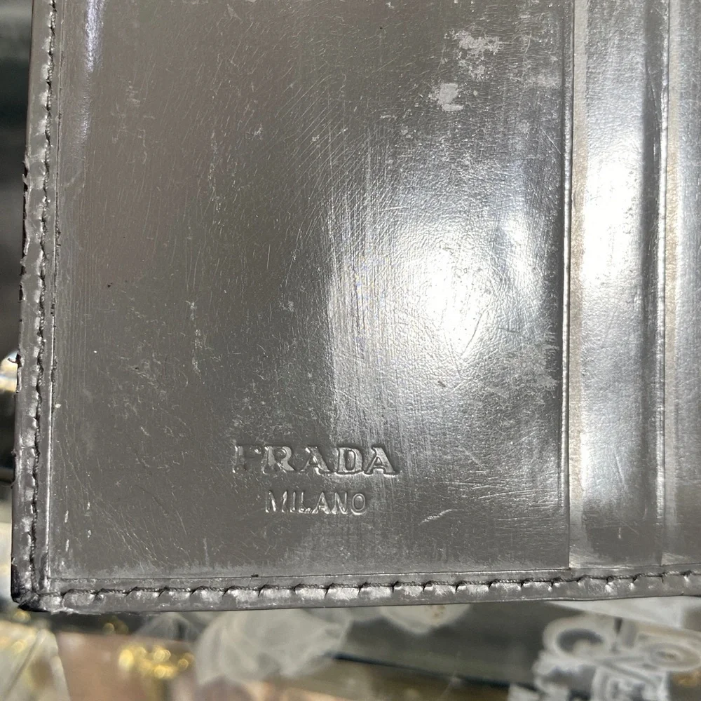 Authentic Prada Grey Shiny Leather Wallet